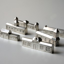 Exceptionally rare set of Gallia Christofle knife rests "Le Village"